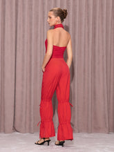 KHELA THE LABEL Women Red Drawstring Waist Windbreaker Leisure Sporty Pants Wide-Leg Pants